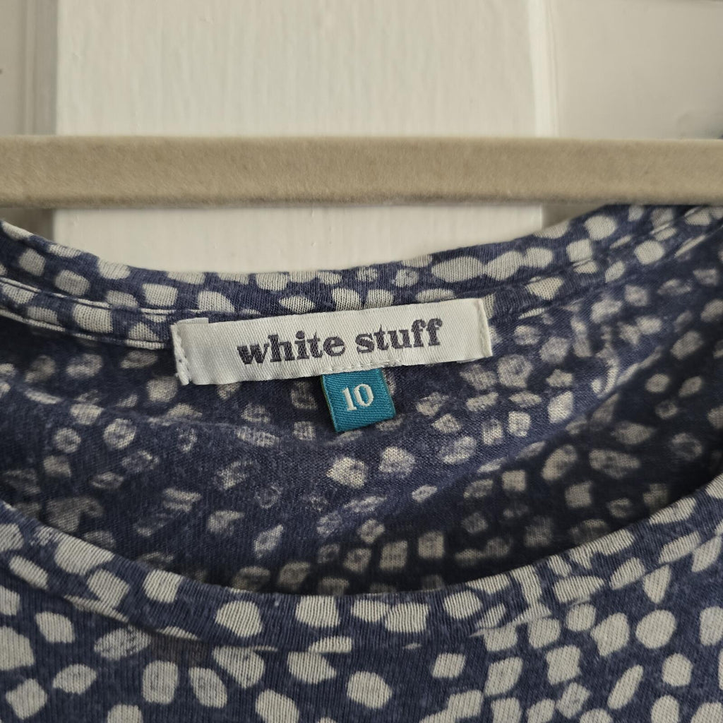 White Stuff Navy and White Speckled Print Short Sleeve Top UK 10