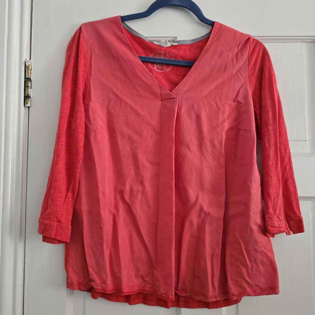 White Stuff Coral Pink V-Neck 3/4 Sleeve Blouse Top UK 12, relaxed fit