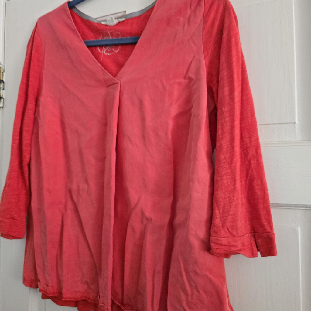 White Stuff Coral Pink V-Neck 3/4 Sleeve Blouse Top UK 12, relaxed fit