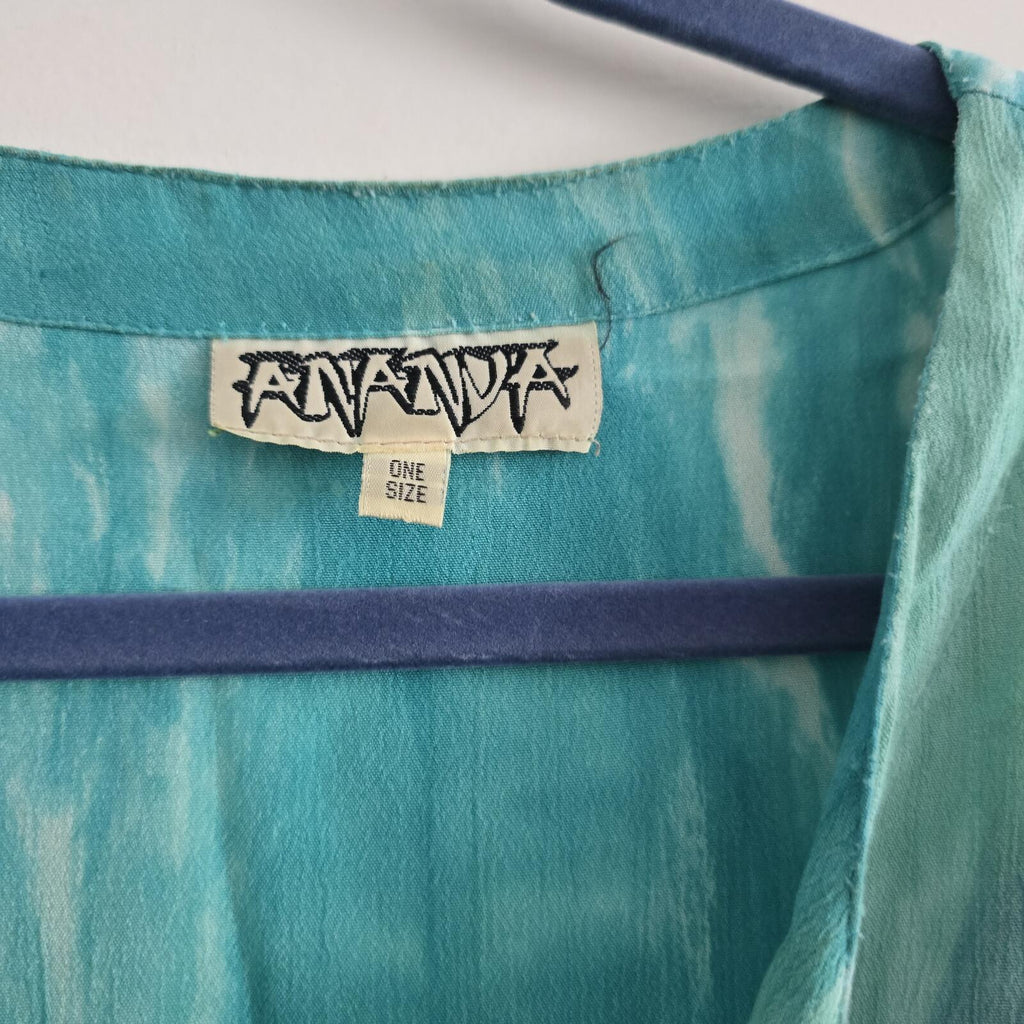 Ananda One Size Turquoise Blue Tie-Dye Button Front Blouse Top oversized