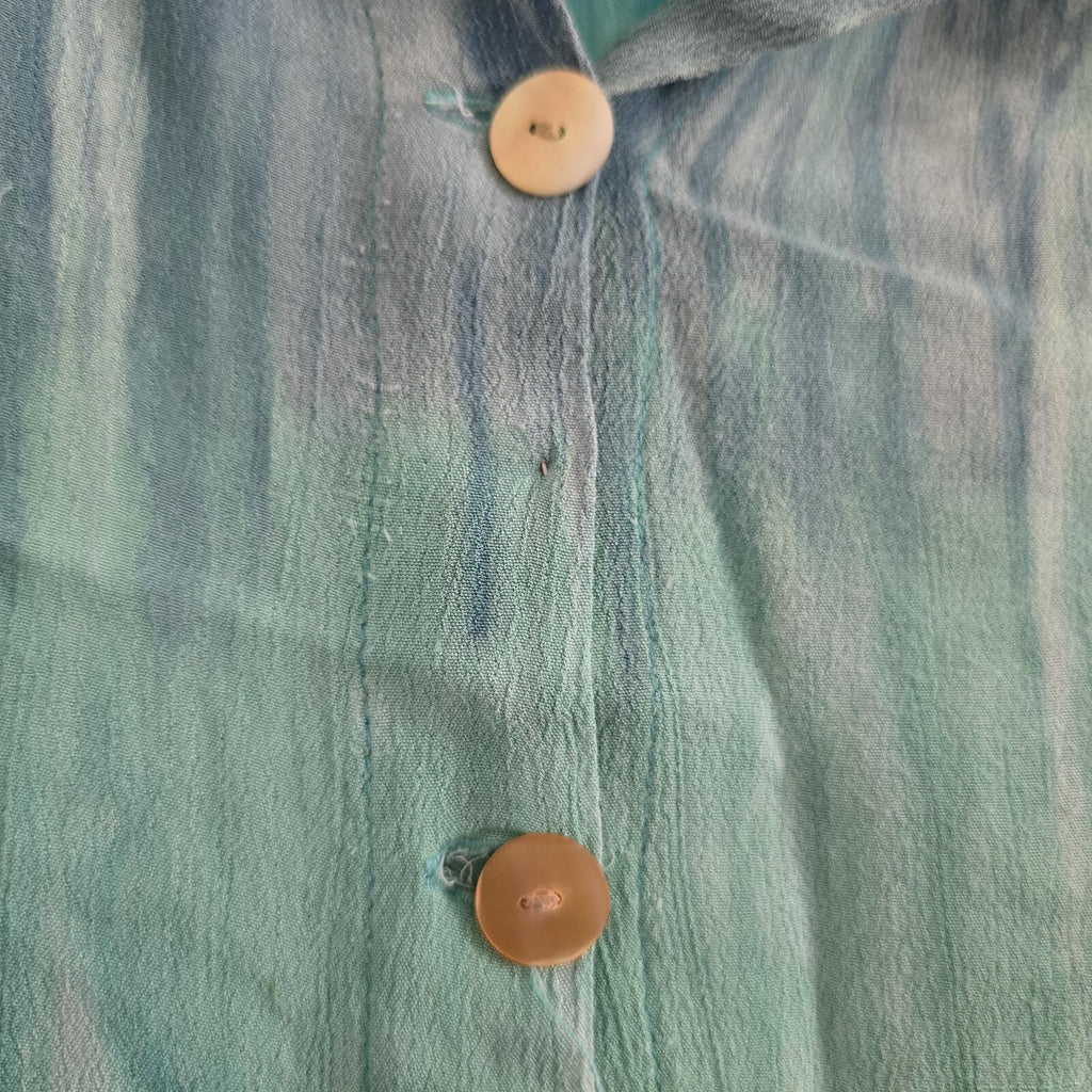 Ananda One Size Turquoise Blue Tie-Dye Button Front Blouse Top oversized