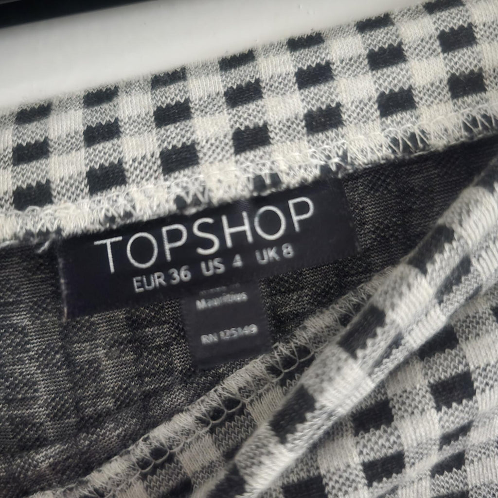 Topshop Black and White Gingham checked jersey pencil Skirt UK 8