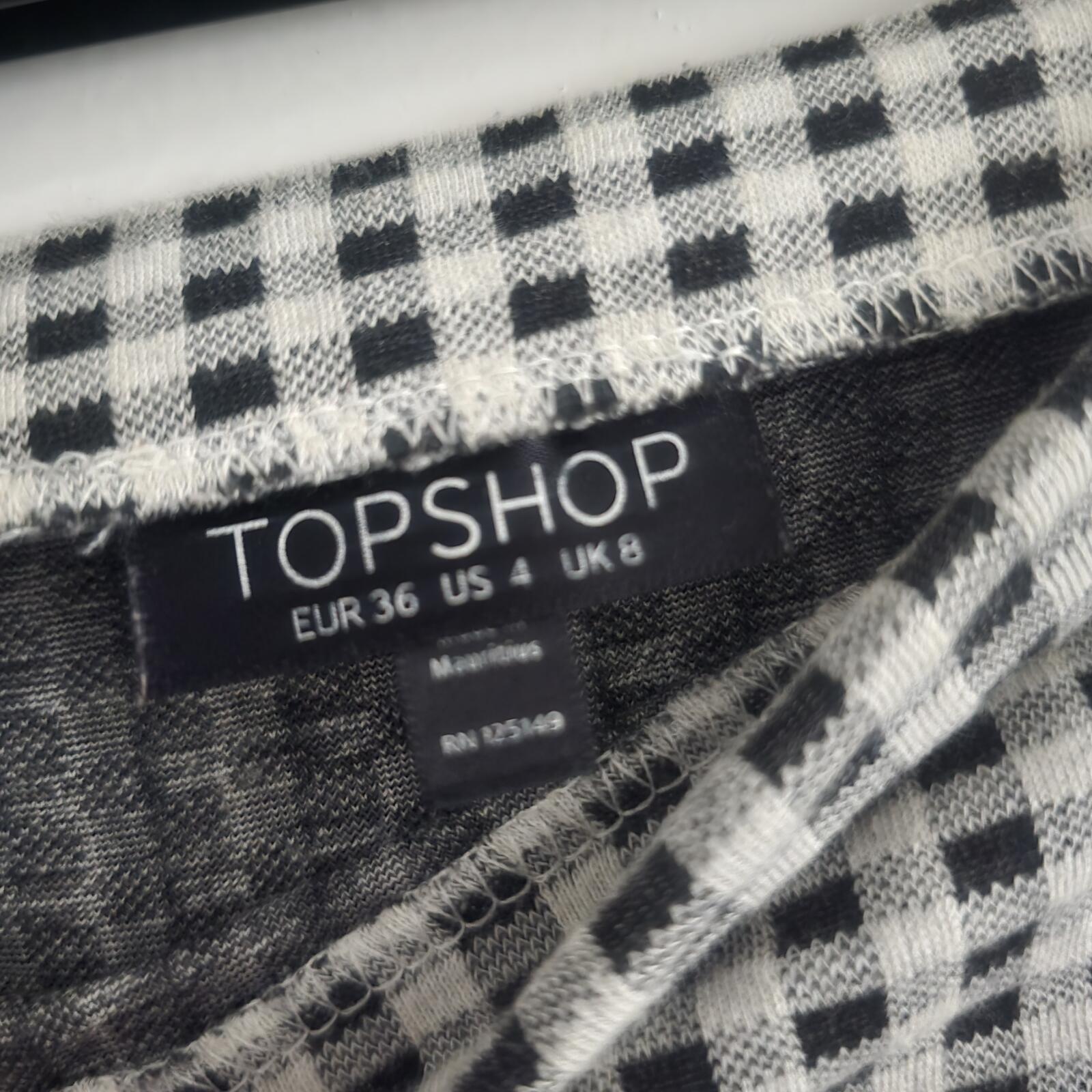 Topshop Black and White Gingham checked jersey pencil Skirt UK 8