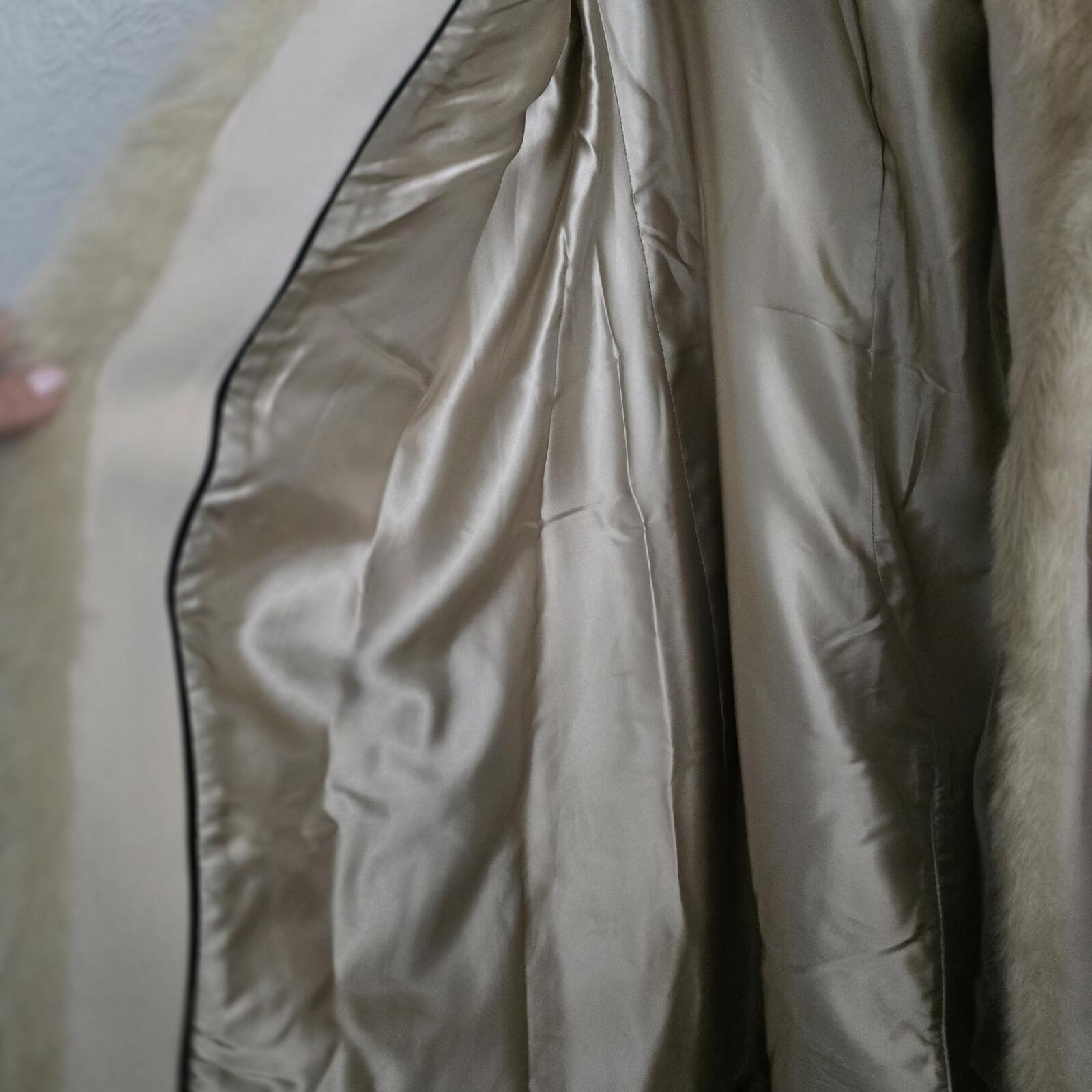 French Connection Cream Belted Faux Fur Collar Coat Size 10, virgin wool mix