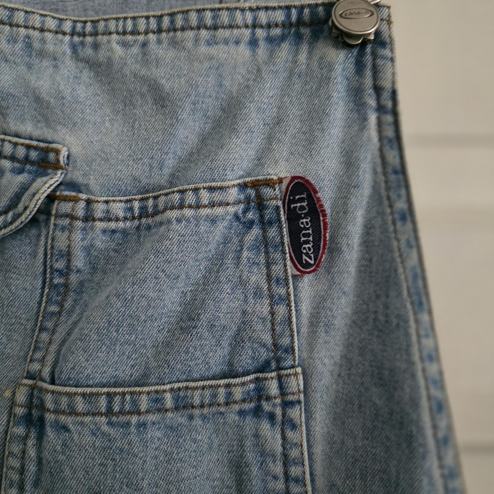 Light Wash Denim Pinafore Dungaree Skort Dress with Zip Detail, size S, Zandi
