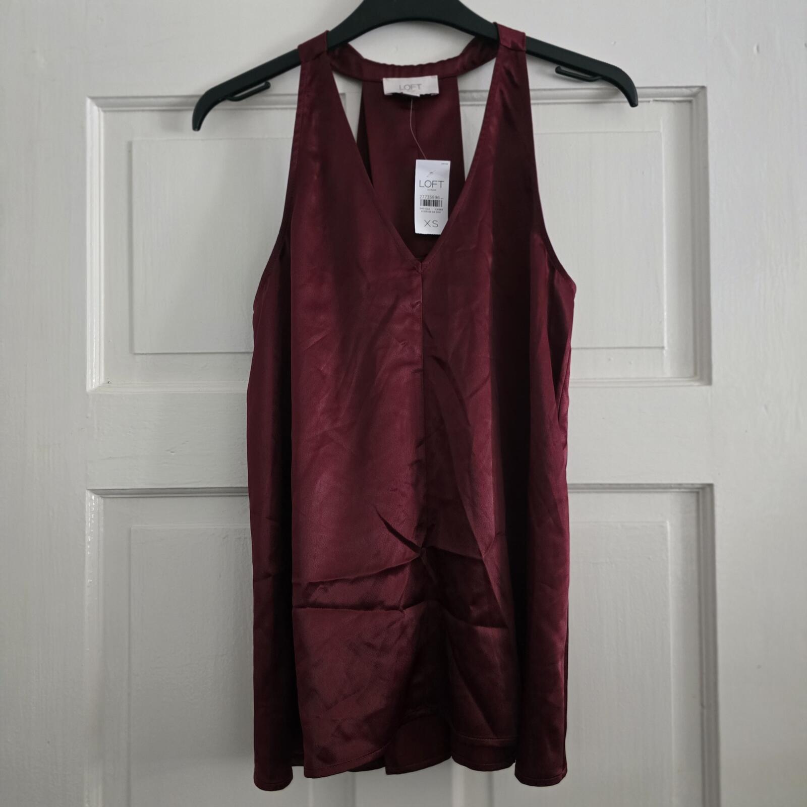LOFT Burgundy Satin V-Neck Sleeveless Top Vest Size XS, BNWT, luxury, summer