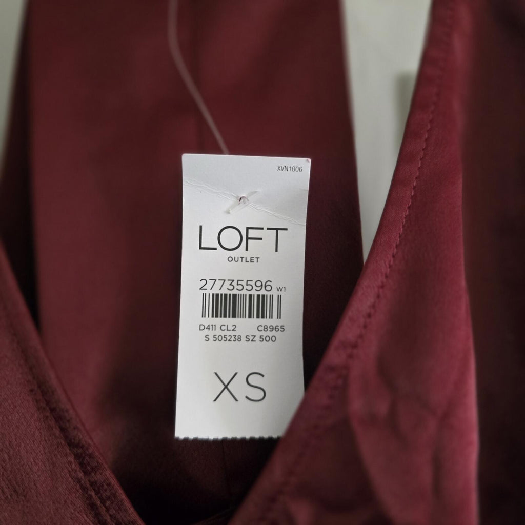 LOFT Burgundy Satin V-Neck Sleeveless Top Vest Size XS, BNWT, luxury, summer