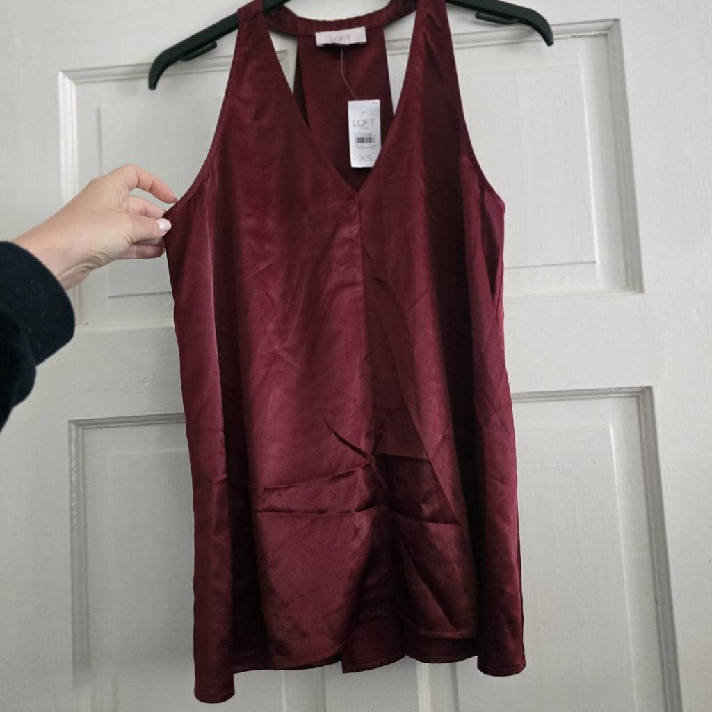 LOFT Burgundy Satin V-Neck Sleeveless Top Vest Size XS, BNWT, luxury, summer
