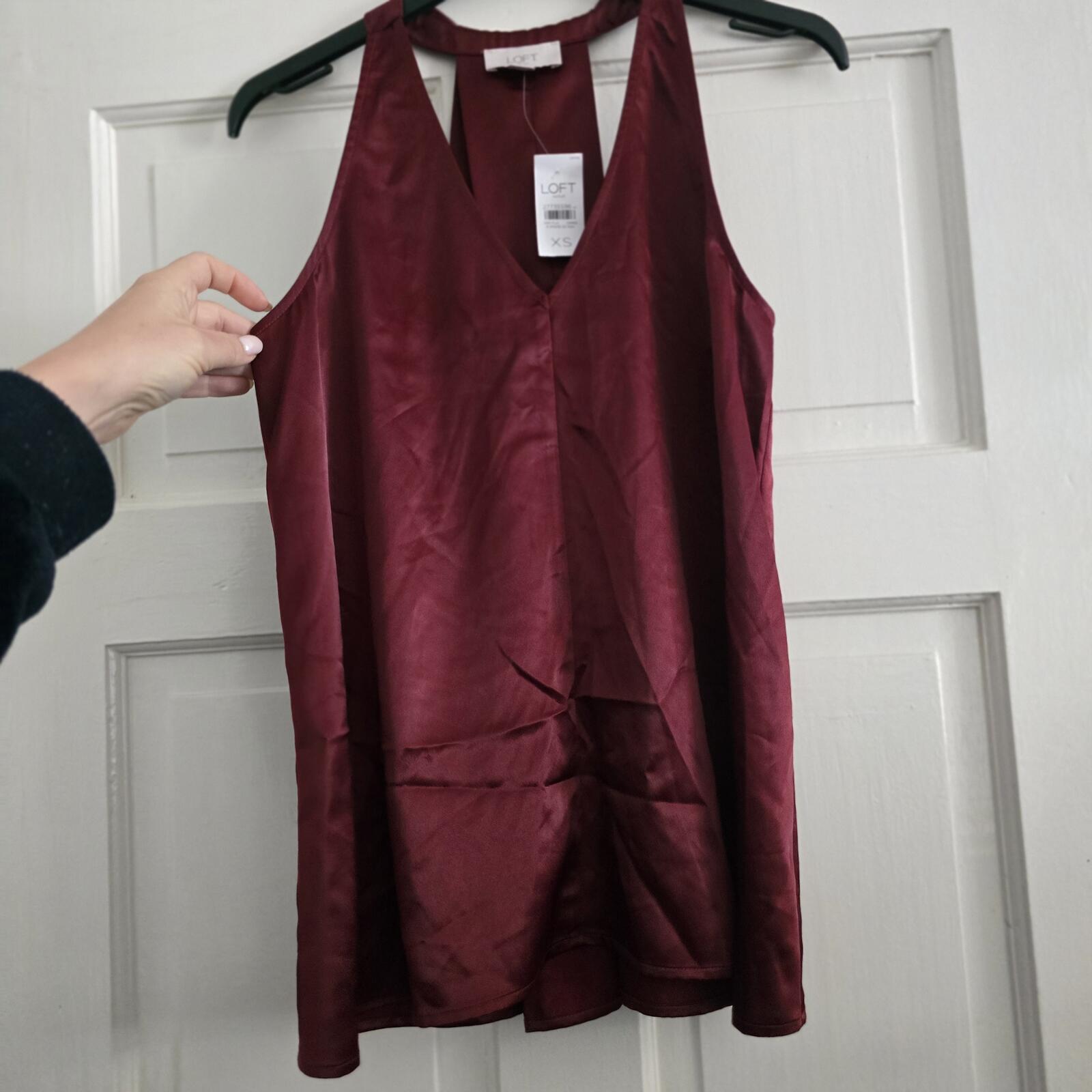 LOFT Burgundy Satin V-Neck Sleeveless Top Vest Size XS, BNWT, luxury, summer