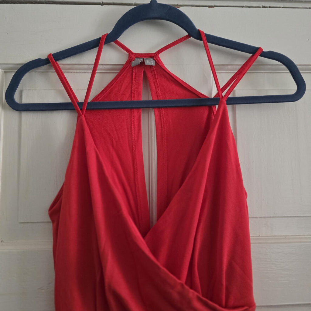 ASOS Red Halter-Neck Maxi Dress, drape, jersey, sleeveless, holiday, summer UK 6