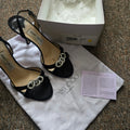 Jimmy Choo Black Satin Slingback Heels with Crystal Embellishments Size 37.5