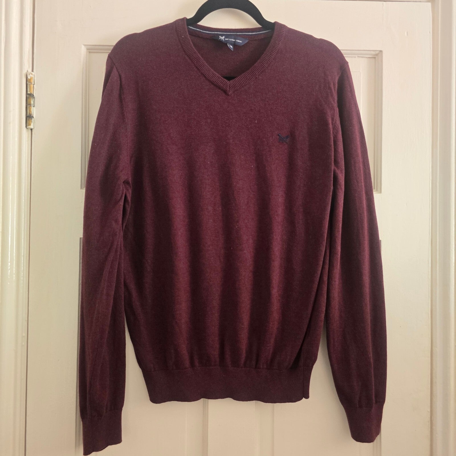 Crew Clothing Company Men's Burgundy V-Neck Cotton Jumper Sweater Medium