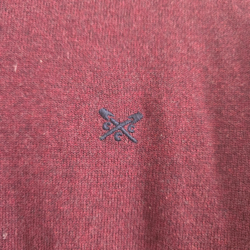 Crew Clothing Company Men's Burgundy V-Neck Cotton Jumper Sweater Medium