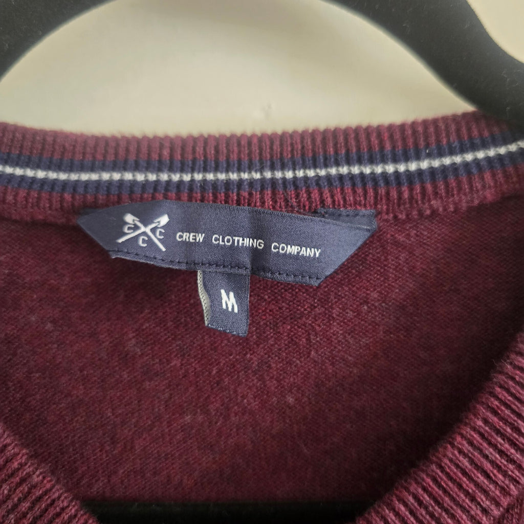 Crew Clothing Company Men's Burgundy V-Neck Cotton Jumper Sweater Medium