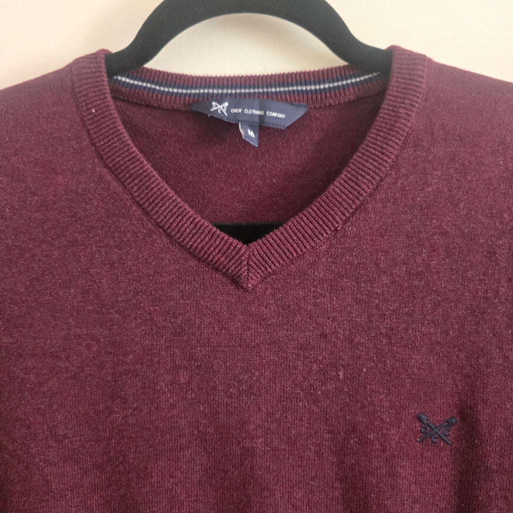 Crew Clothing Company Men's Burgundy V-Neck Cotton Jumper Sweater Medium