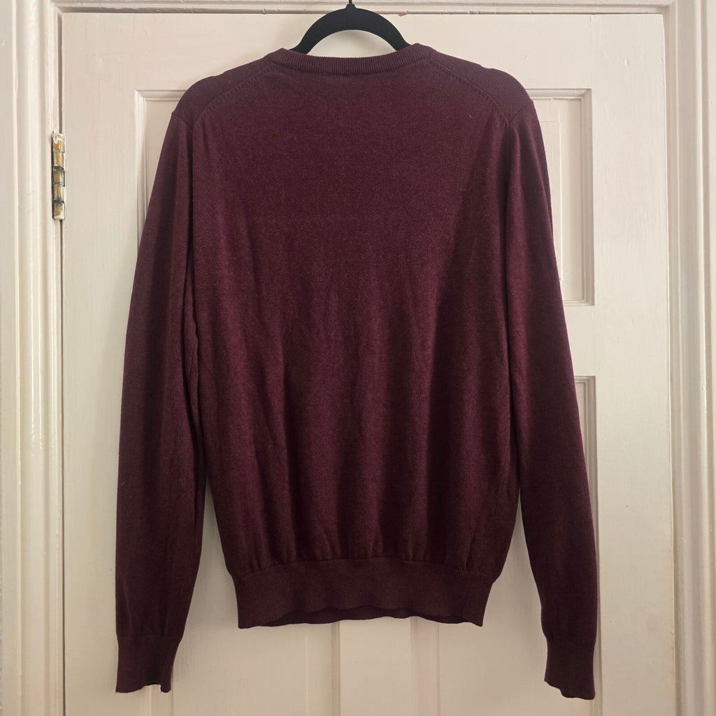 Crew Clothing Company Men's Burgundy V-Neck Cotton Jumper Sweater Medium