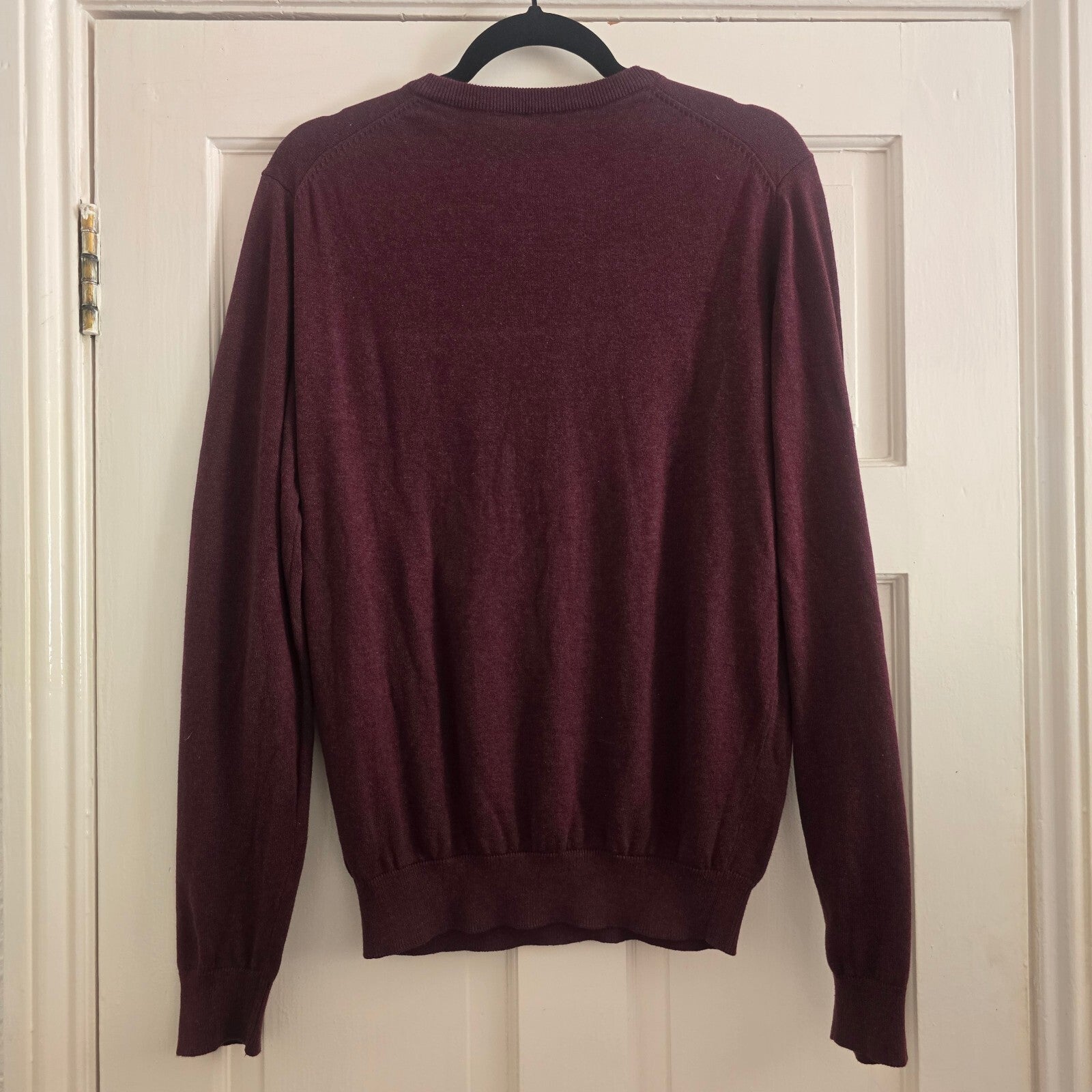 Crew Clothing Company Men's Burgundy V-Neck Cotton Jumper Sweater Medium