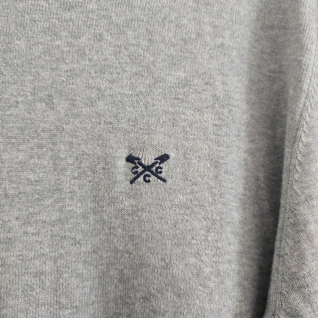 Crew Clothing Company Men's Grey V-Neck Cotton Sweater Jumper Size L