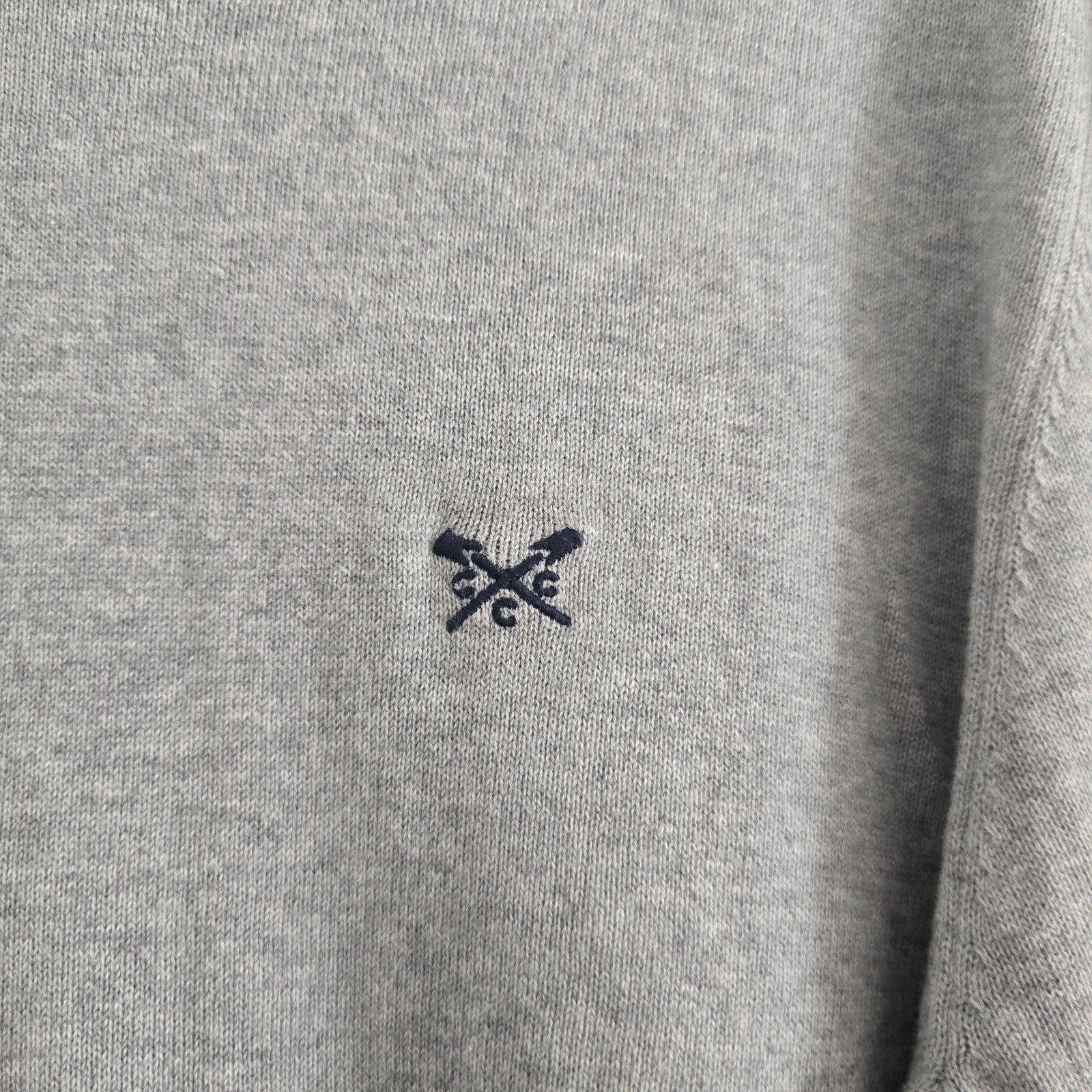 Crew Clothing Company Men's Grey V-Neck Cotton Sweater Jumper Size L