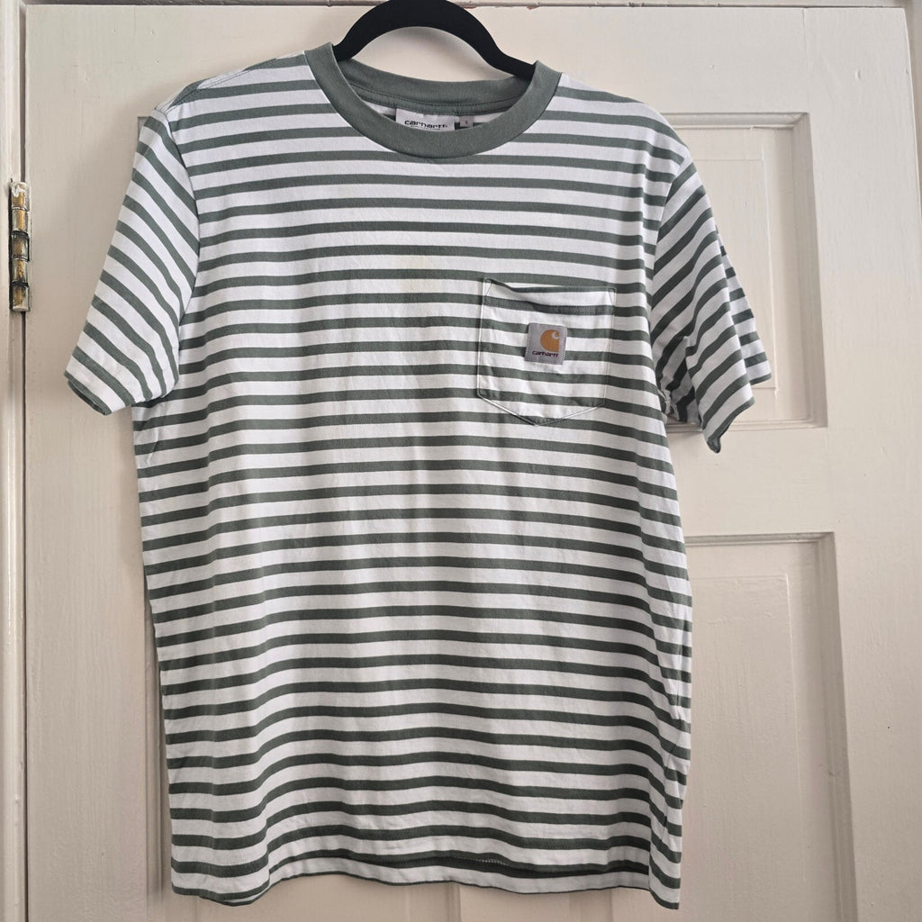 Carhartt Work In Progress S/S Seidler Pocket T-Shirt in Green and White Stripes,