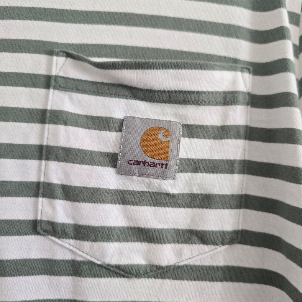 Carhartt Work In Progress S/S Seidler Pocket T-Shirt in Green and White Stripes,