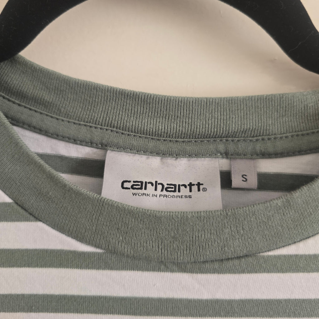 Carhartt Work In Progress S/S Seidler Pocket T-Shirt in Green and White Stripes,