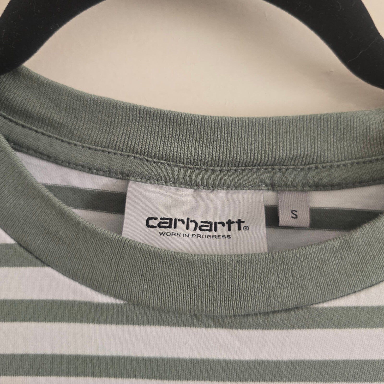 Carhartt Work In Progress S/S Seidler Pocket T-Shirt in Green and White Stripes,
