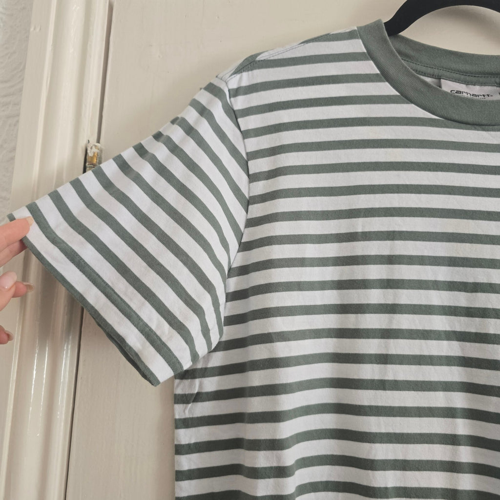 Carhartt Work In Progress S/S Seidler Pocket T-Shirt in Green and White Stripes,