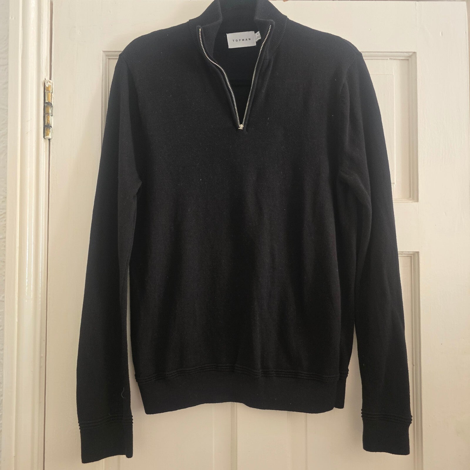Topman Black Cotton Half-Zip Pullover Jumper Sweater Medium