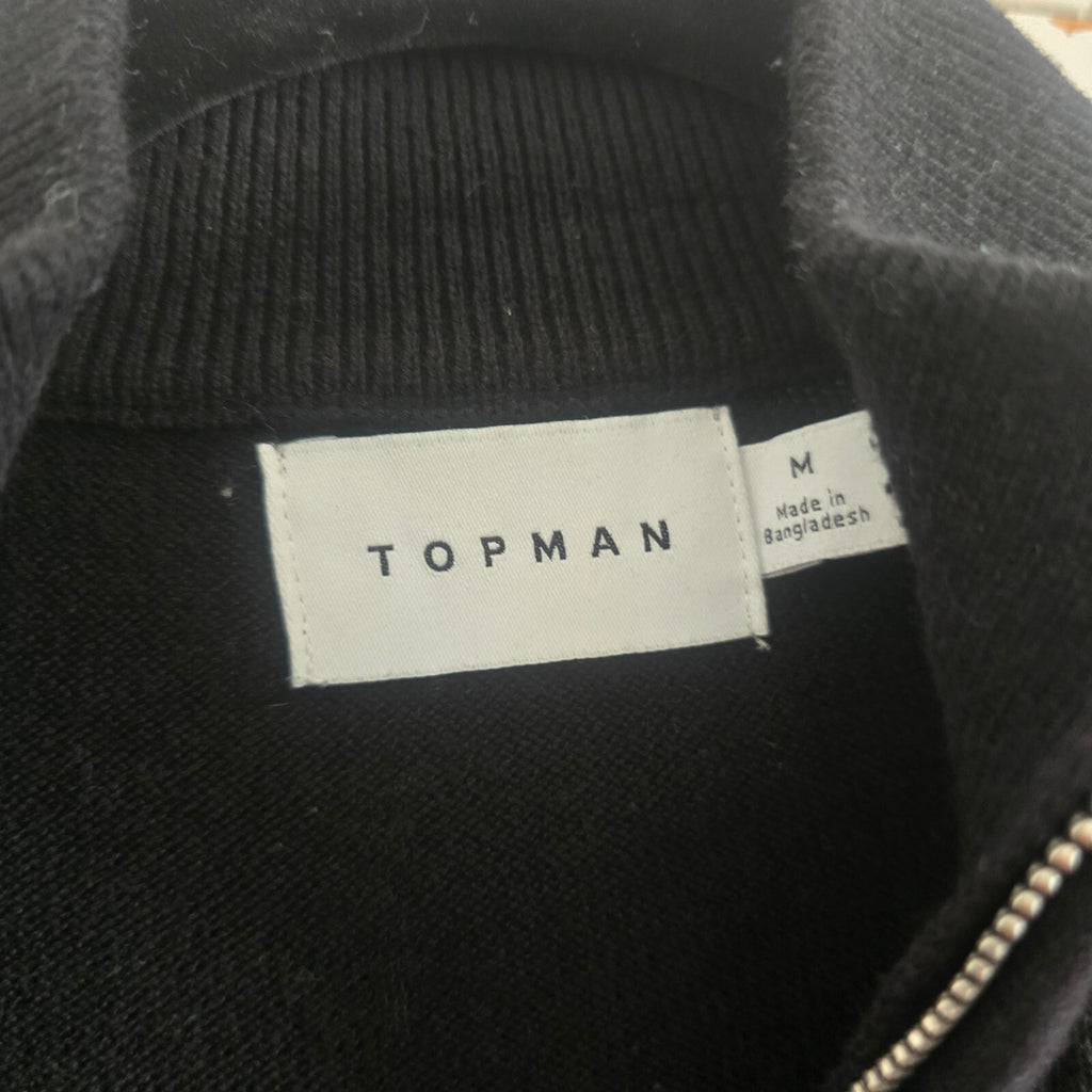Topman Black Cotton Half-Zip Pullover Jumper Sweater Medium