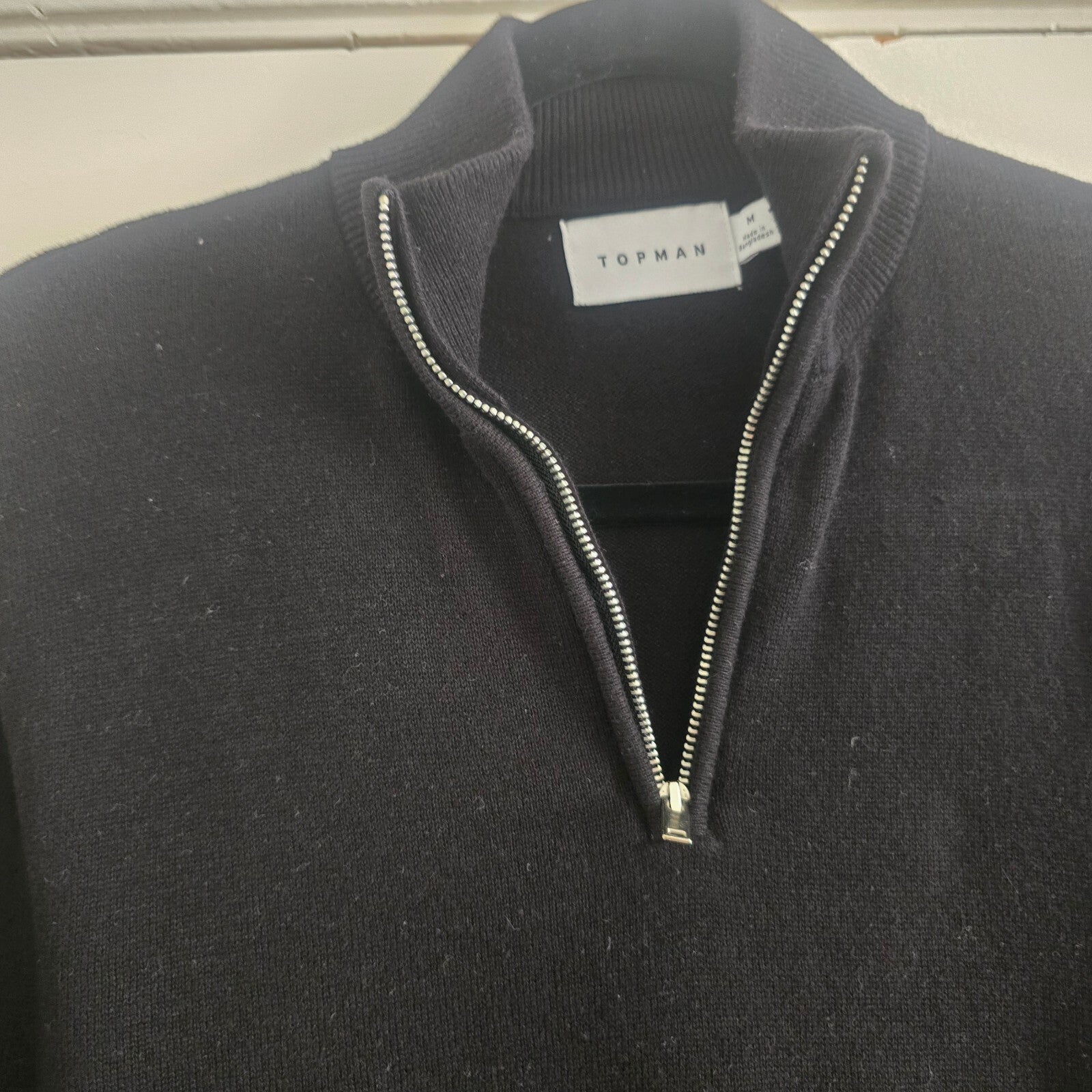 Topman Black Cotton Half-Zip Pullover Jumper Sweater Medium