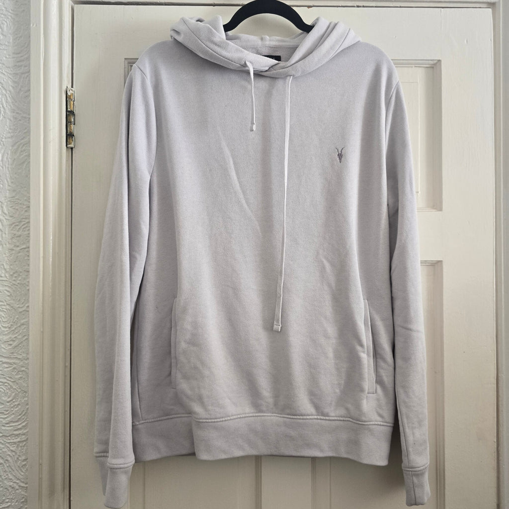 AllSaints Men's Light Grey Melton Hooded Sweatshirt Hoodie Size M