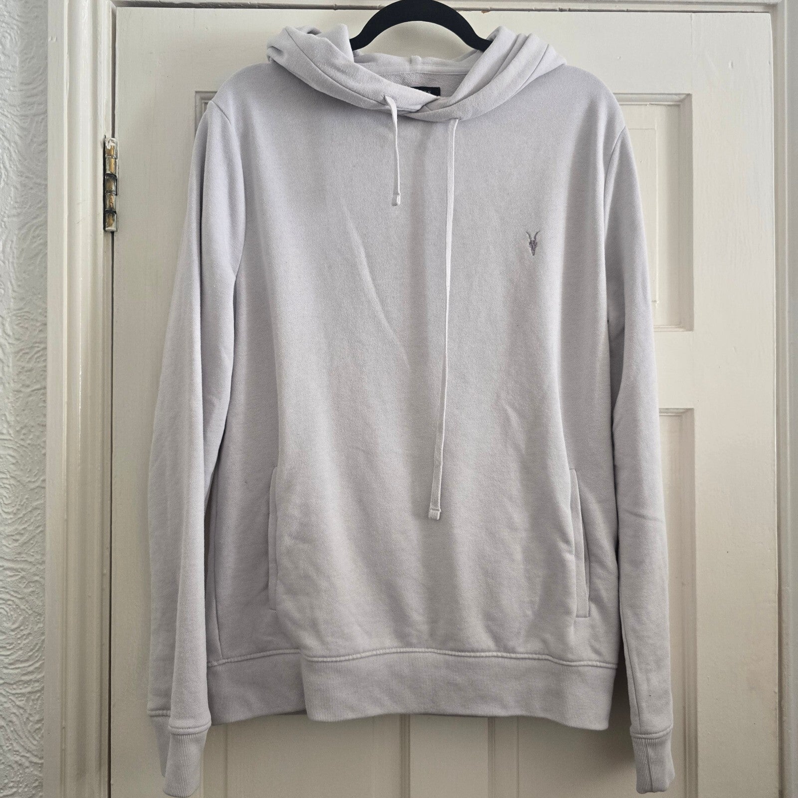 AllSaints Men's Light Grey Melton Hooded Sweatshirt Hoodie Size M