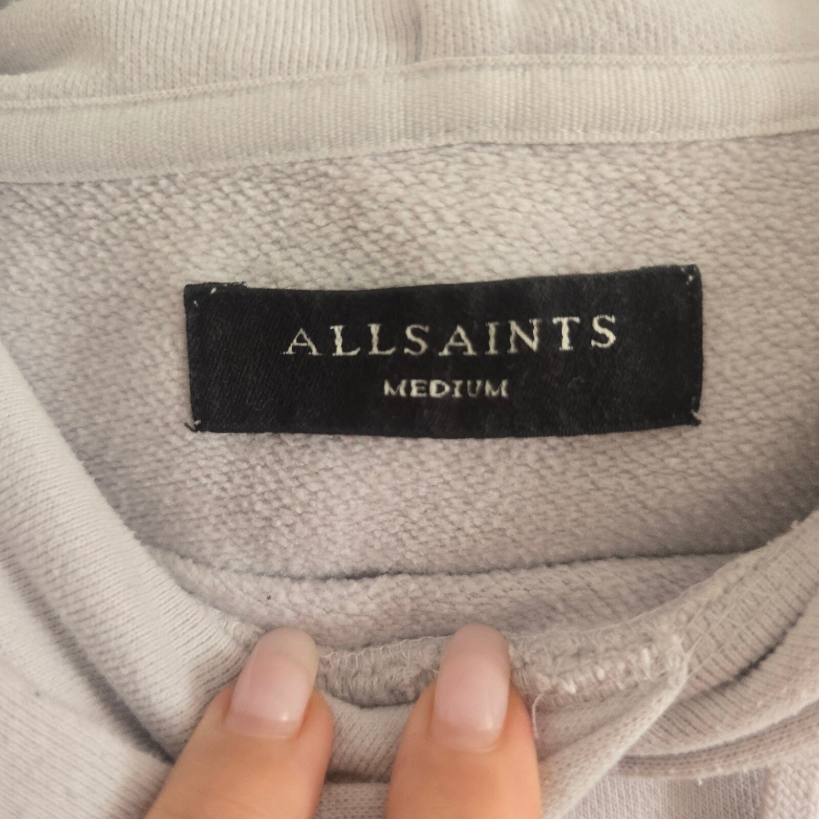 AllSaints Men's Light Grey Melton Hooded Sweatshirt Hoodie Size M