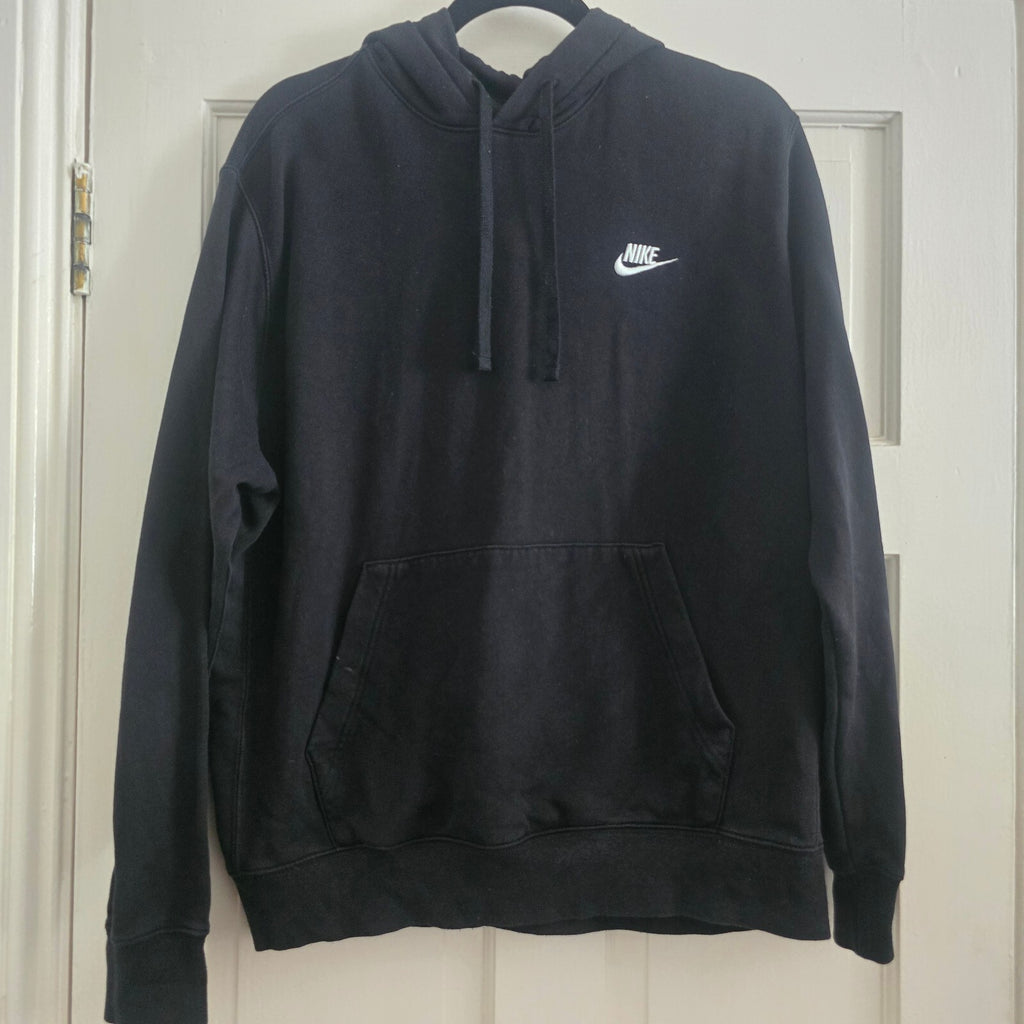 Nike Black Pullover Hoodie with White Logo, Size M, relaxed oversized, unisex
