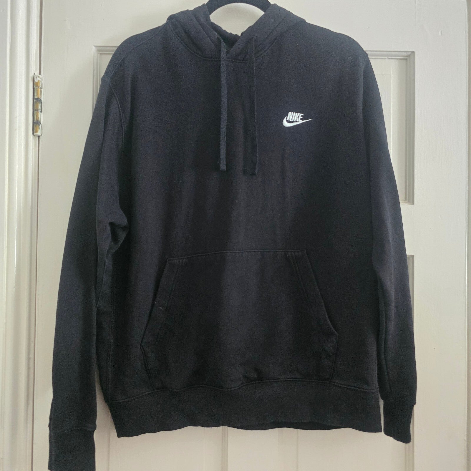 Nike Black Pullover Hoodie with White Logo, Size M, relaxed oversized, unisex