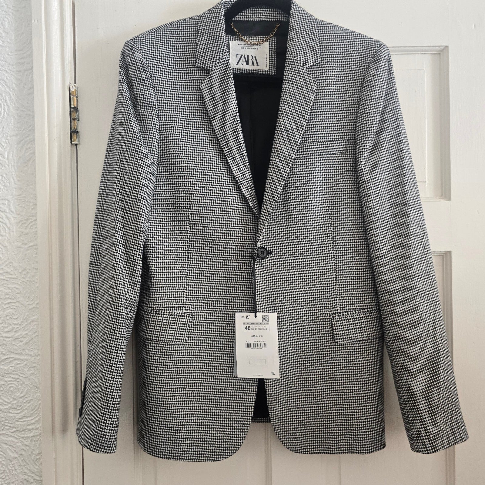 Zara Women's Houndstooth Blazer Jacket Size UK 10? oversized, BNWT, tweed