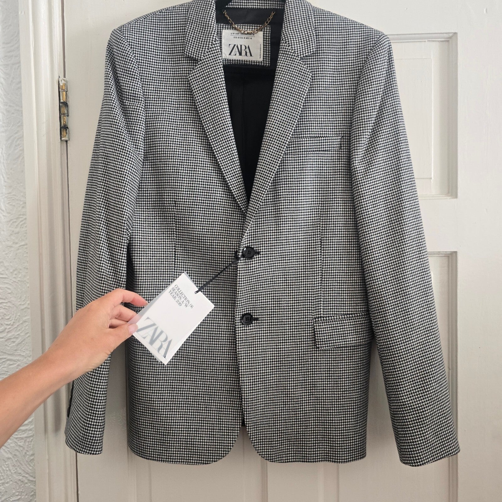 Zara Women's Houndstooth Blazer Jacket Size UK 10? oversized, BNWT, tweed