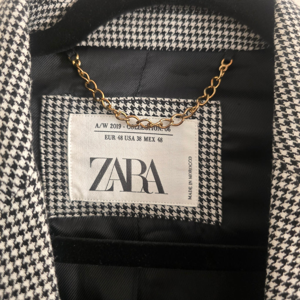 Zara Women's Houndstooth Blazer Jacket Size UK 10? oversized, BNWT, tweed