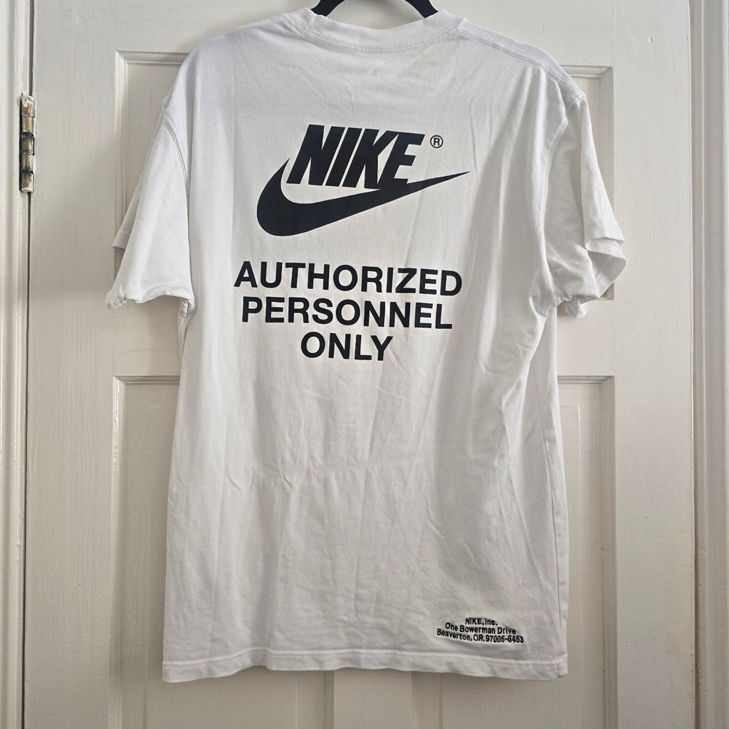 Nike The Nike Tee Authorized Personnel Only White T-Shirt Loose Fit Medium
