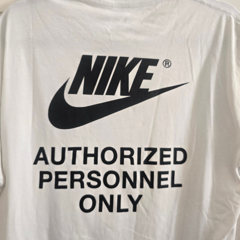 Nike The Nike Tee Authorized Personnel Only White T-Shirt Loose Fit Medium
