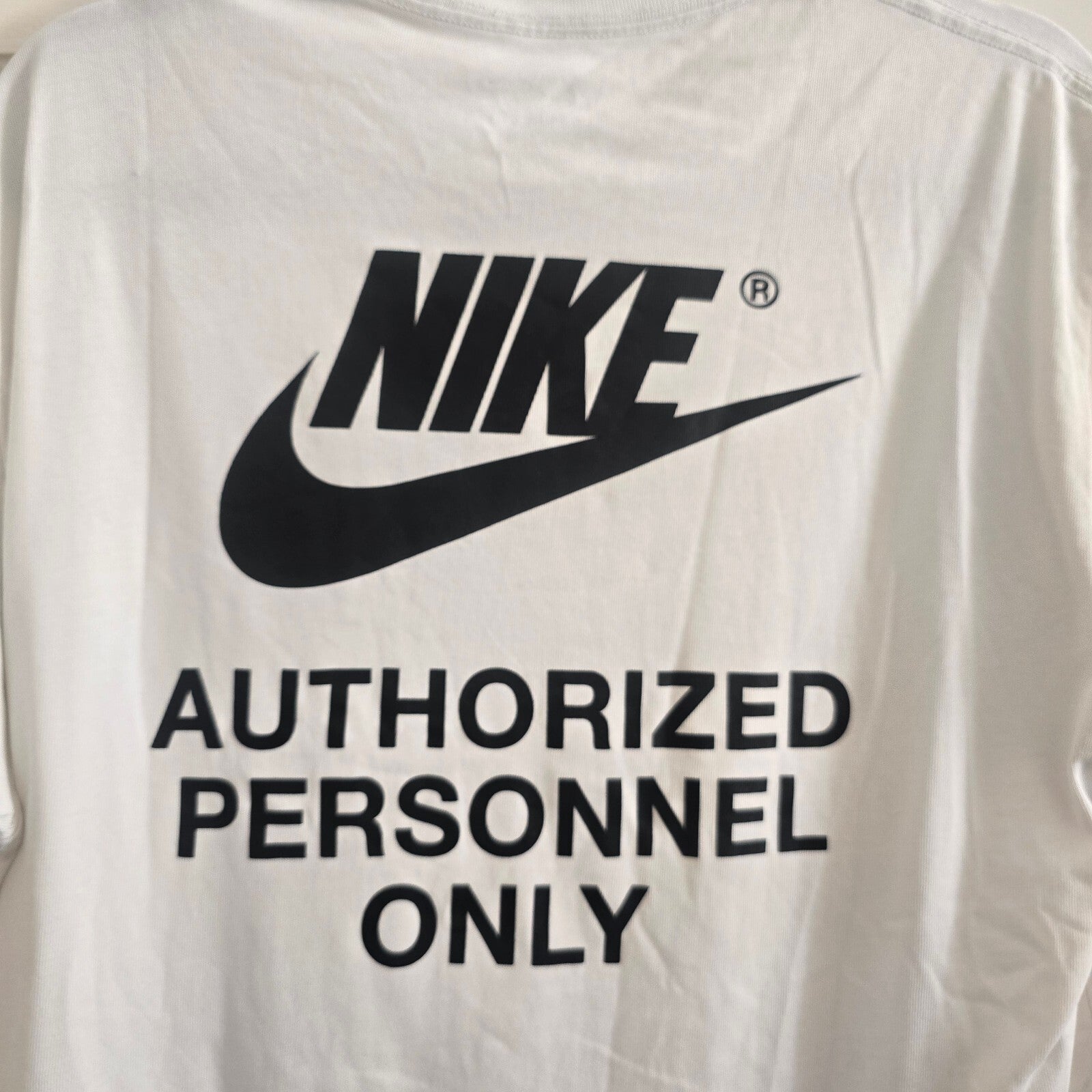 Nike The Nike Tee Authorized Personnel Only White T-Shirt Loose Fit Medium