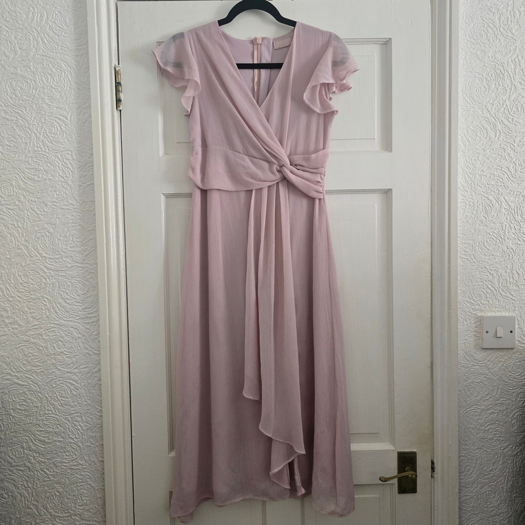 Lipsy London Pink Midi Dress with Knot Detail and Flutter Sleeves Size 12 Years