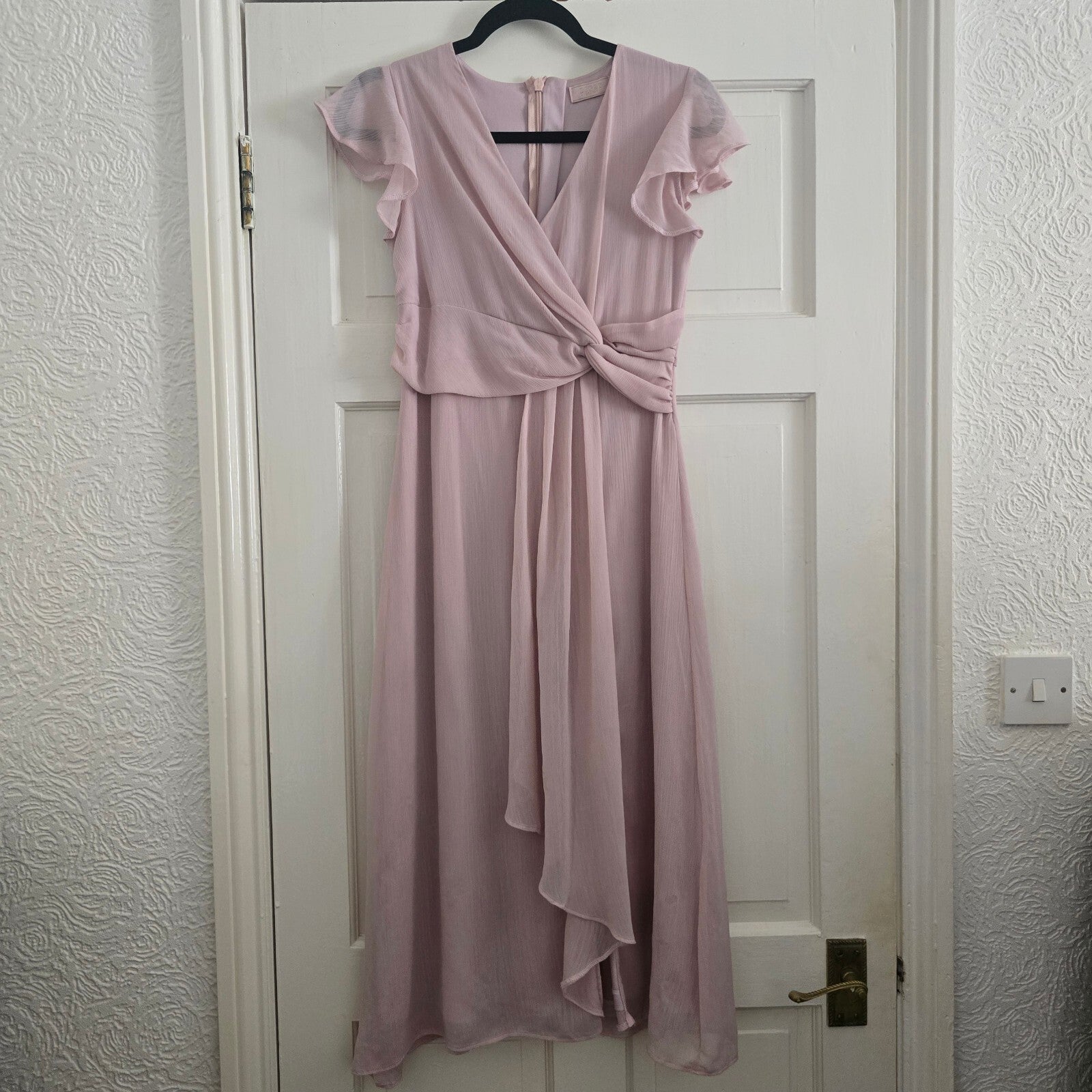 Lipsy London Pink Midi Dress with Knot Detail and Flutter Sleeves Size 12 Years