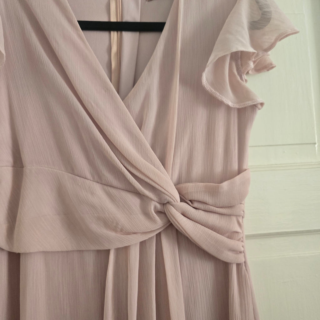 Lipsy London Pink Midi Dress with Knot Detail and Flutter Sleeves Size 12 Years