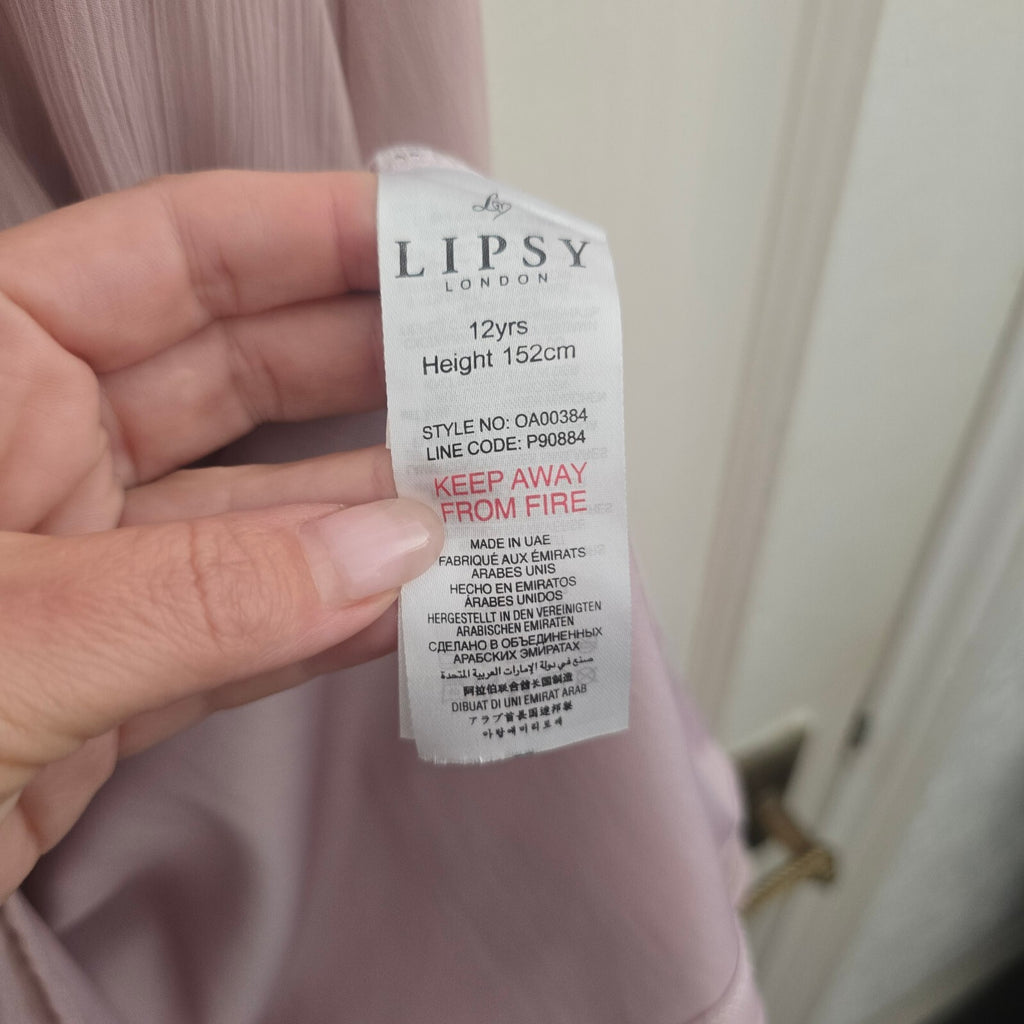 Lipsy London Pink Midi Dress with Knot Detail and Flutter Sleeves Size 12 Years