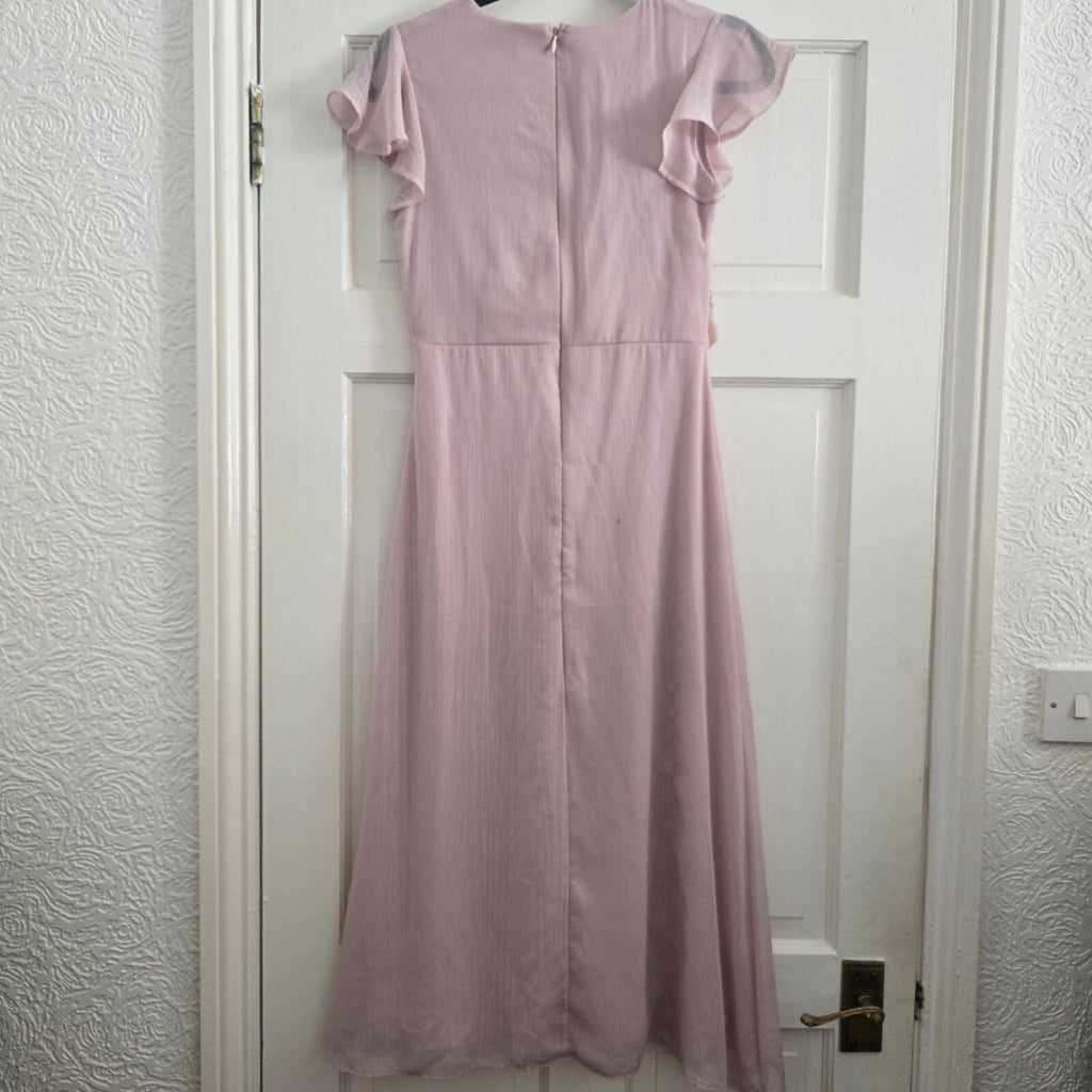 Lipsy London Pink Midi Dress with Knot Detail and Flutter Sleeves Size 12 Years