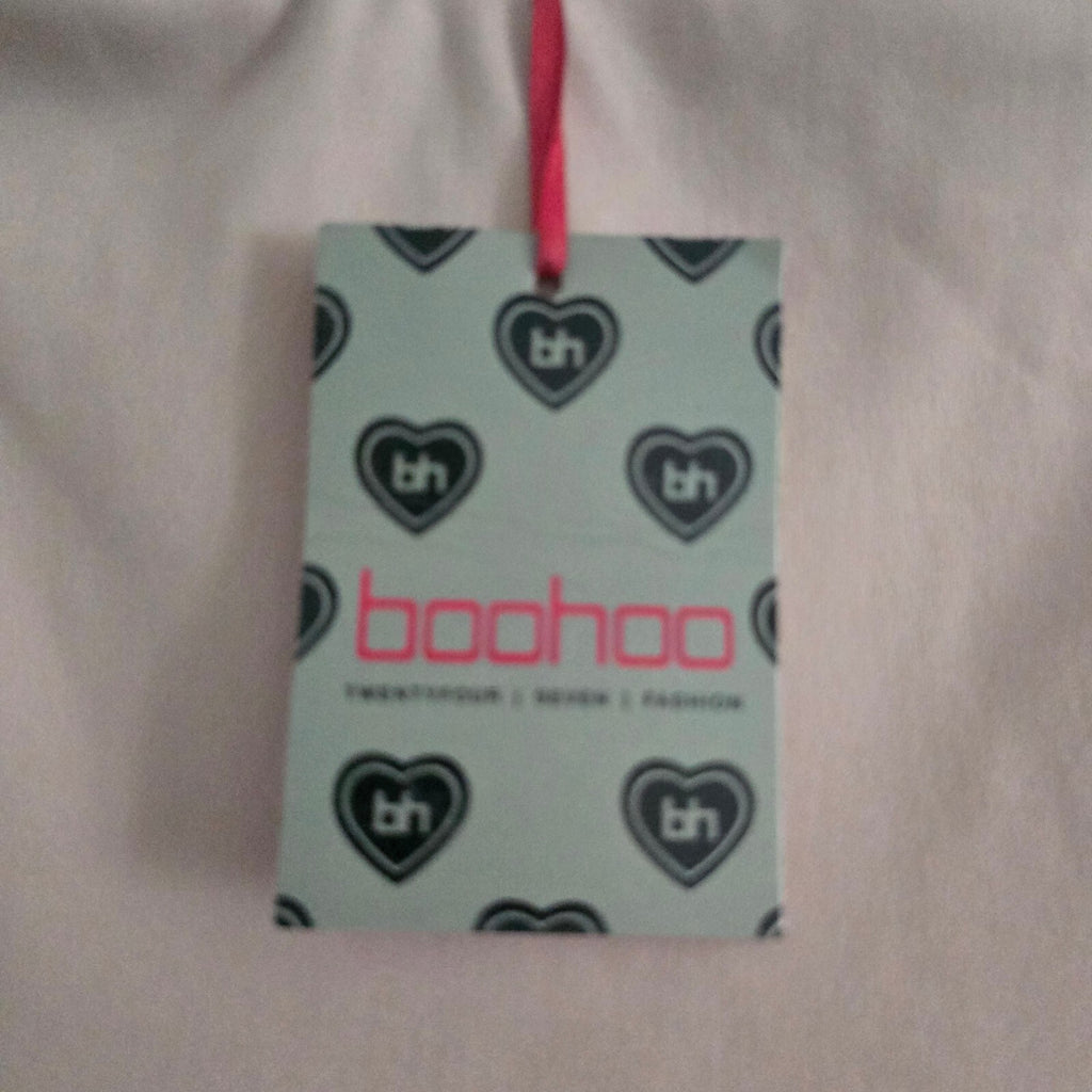Boohoo BNWT Faye Bandeau Belted Peplum Midi Dress in Stone, UK Size 10