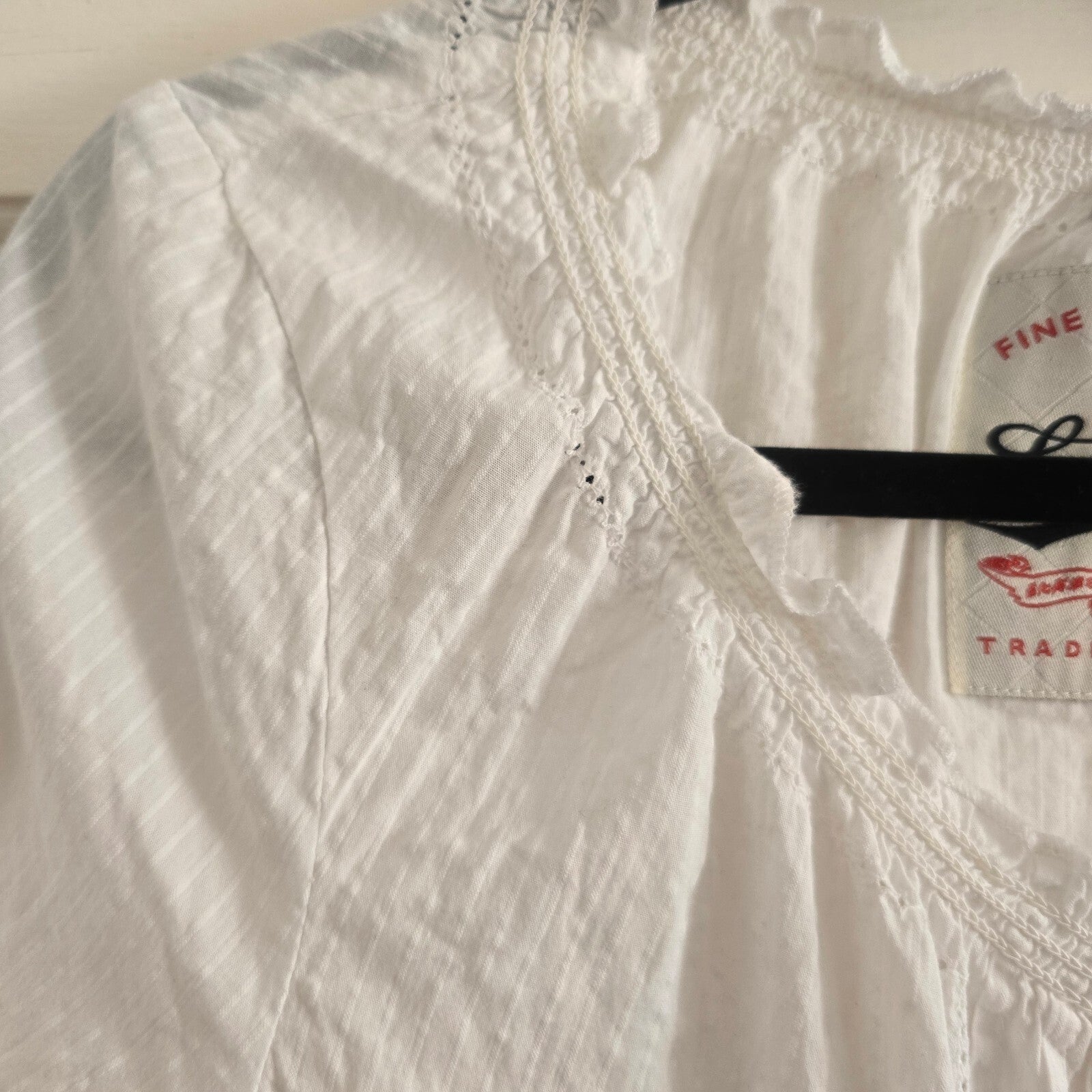 Superdry White Cotton Long Sleeve Blouse with Drawstring Waist, button front L