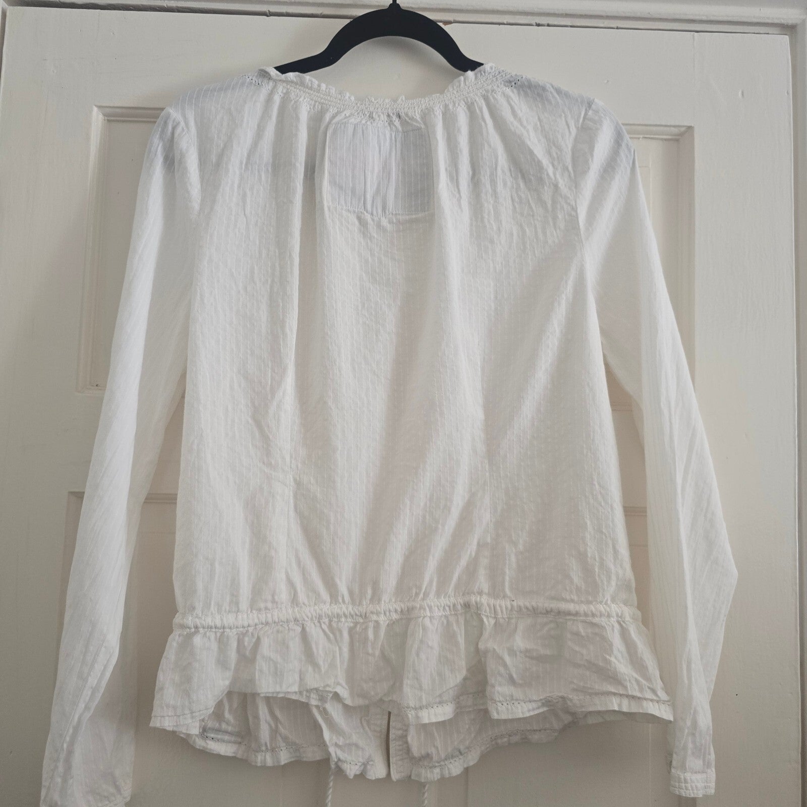 Superdry White Cotton Long Sleeve Blouse with Drawstring Waist, button front L